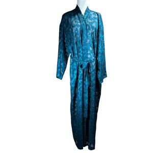 Vintage Victoria’s Secret Gold Label Robe Medium Teal Sheer Flocked Scroll Maxi